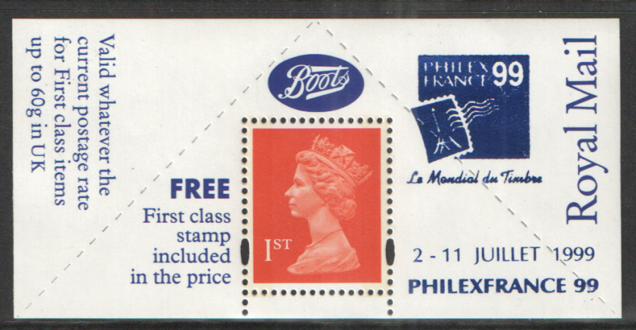 "Philex France '99" overprinted Boots 1st Class Stamp & Label (image for) "Philex France '99" overprinted Boots 1st Class Stamp & Label